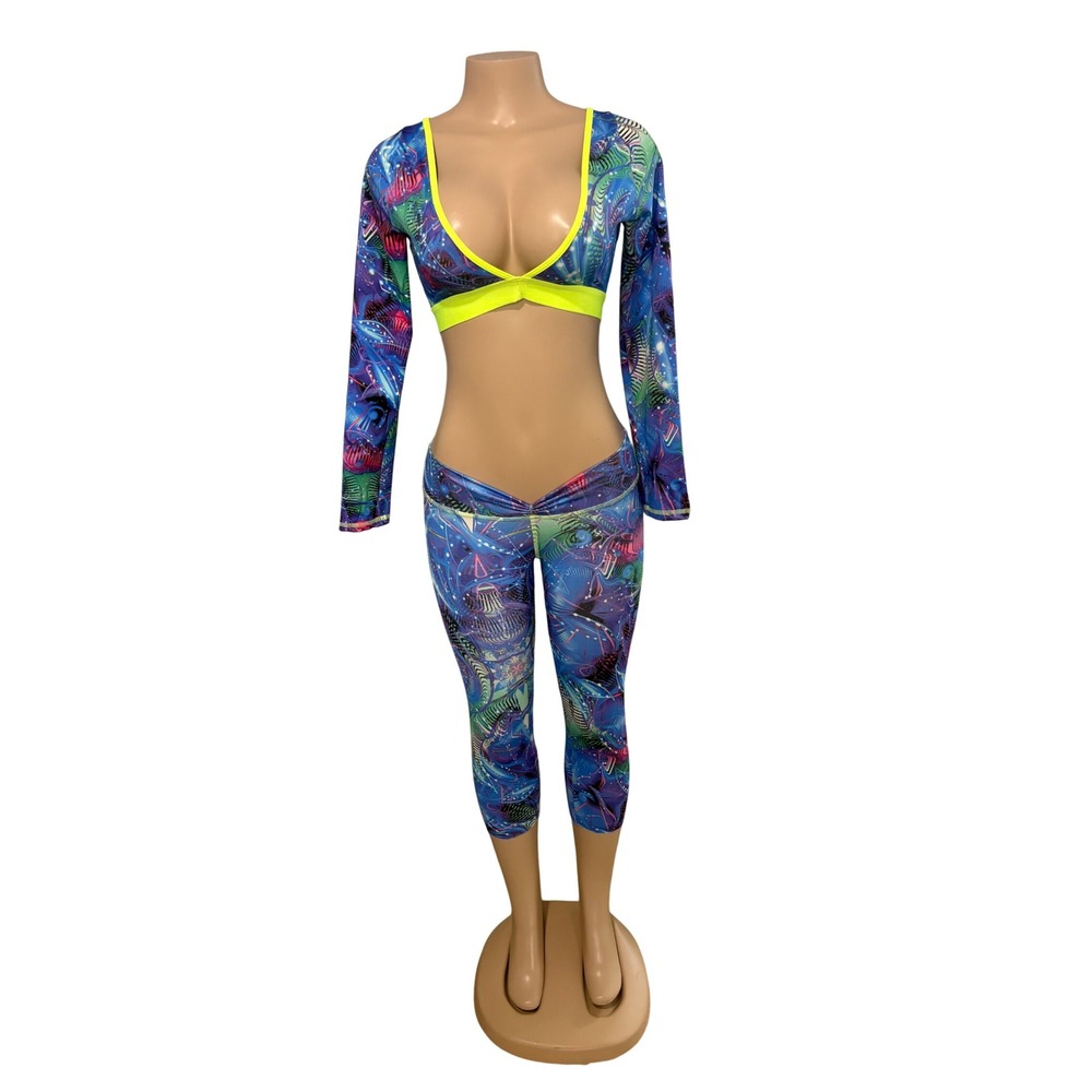 Stylish Blue Patterned Leggings Set